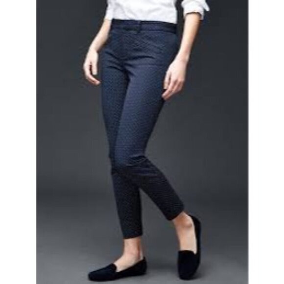 Gap 6R Skinny Ankle Pants Midnight Harbour Dot Cotton Blend EUC - Picture 1 of 5